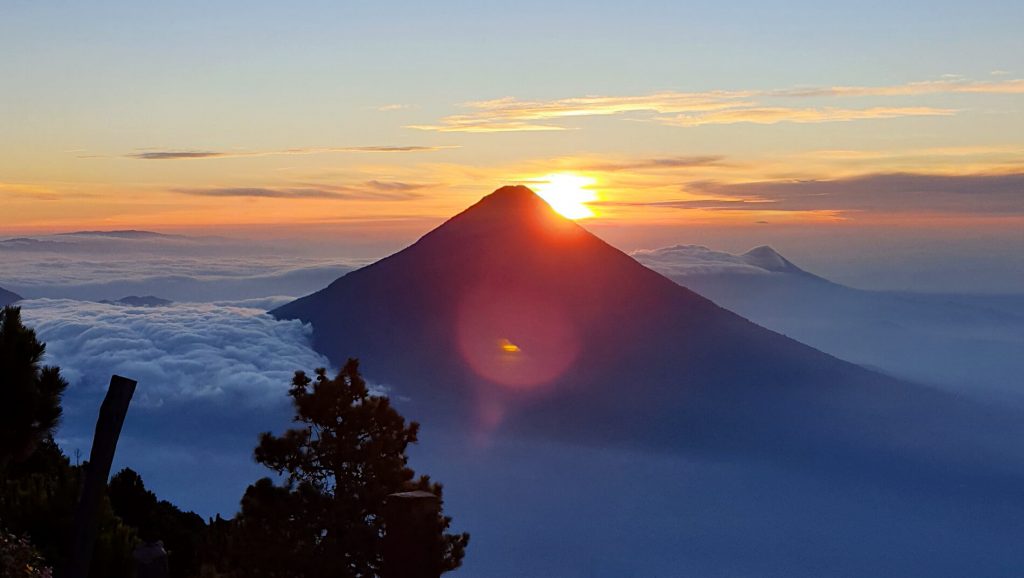 Sunrise over Volcano Agua with cloud inversion